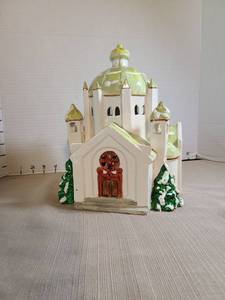lot 1354 image: Ceramic Cathedral Church Figurine with Green Roof and Turrets
