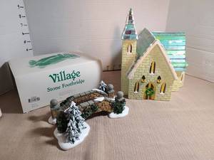 lot 1362 image: Department 56 Stone Church and Village Stone Footbridge Decorative