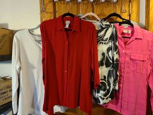 lot 1369 image: Ladies tops Chicos, Duluth Trading Co., Blue Mountain, more, XL, all on flocked hangers