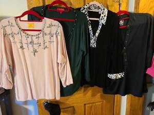 lot 1372 image: Ladies tops Chicos, Ruby Rd, Jennifer Lopez, Ohio, XL, all on flocked hangers