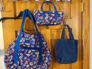 lot 1385 image: Tommy Hilfiger expanding nylon bag with matching paisley print small canvas bag, plus a small denim bag