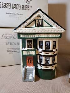 lot 2031 image: Department 56 Snow Village Secret Garden Florist Beacon Hill Handpainted Ceramic