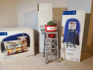 lot 2048 image: Department 56 Snow Village Lilac City Water Tower Rochester New York Super  Suds Laundry Mat