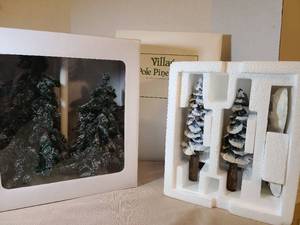lot 2055 image: Village Pole Pine Forest 4 Cold Cast Porcelain Trees with Base and Green Spruce Trees