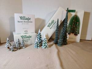 lot 2059 image: Village Snowy Evergreens Wintergreen Pines Pencil Peppermint Trees Lot
