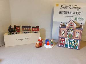 lot 2066 image: Snow Village Ceramic Collectible Lot Print Shop Building Train Figures