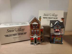 lot 2117 image: Snow Village Finkleas Finery Costume Shop and Beauty Handpainted Ceramic Building