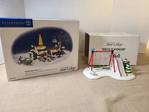 lot 2123 image: Department 56 Snow Village Winter Playground  and Backyard Patio Handpainted Ceramic Accessory