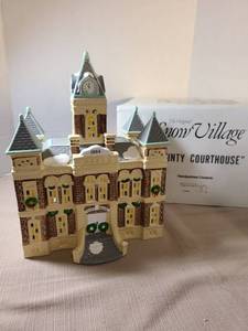 lot 2129 image: Department 56 Snow Village County Courthouse Handpainted Ceramic