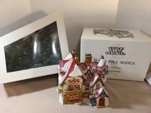 lot 2147 image: Heritage Village Collection North Pole Series Santas Workshop and Artic Pines