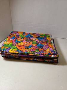 lot 2294 image: Colorful Cat Print Fabric Lot Multiple Pieces