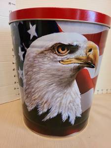 lot 7104 image: American flag and eagle tin, 12in tall