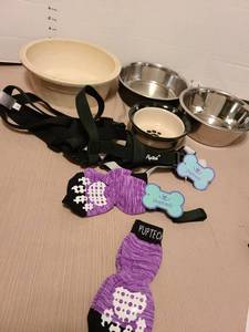 lot 7138 image: Pupteck socks and harness all unused, plus dog bowls