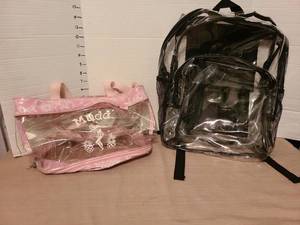 lot 7139 image: Clear backpack and carrying bag