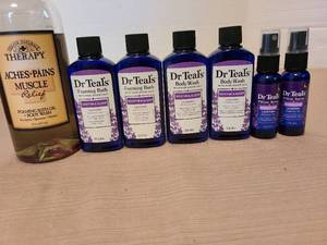 lot 7157 image: Dr. Teals lavender body wash, pillow spray, foaming bath oil