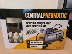 lot 7193 image: Central Pneumatic Airbrush Compressor with Airbrush Kit 58 PSI 15 HP