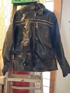 lot 6 image: Black Hooded Jacket with Decorative Stripes and Quilted Lining Arizonas