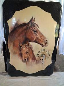 lot 56 image: Horse and Foal Wall Clock Assembled in Canada