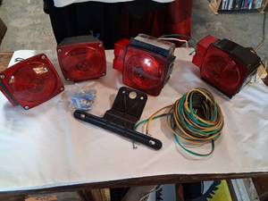 lot 59 image: Trailer Light Kit Red Square Tail Lights Harness Brackets Hardware