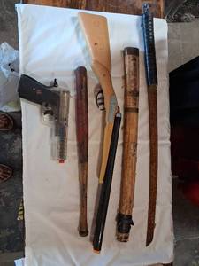 lot 60 image: toy KWB Airsoft Pistol with Toy Rifle, Wood Bat, and Bamboo Stick Lot