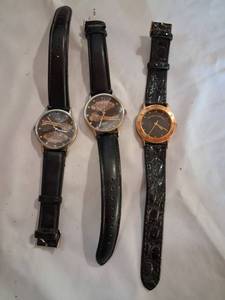 lot 69 image: Lot of 3 Quartz Watches with Black Leather Straps