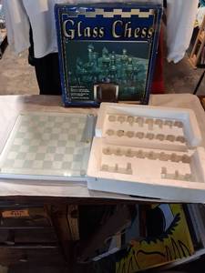 lot 80 image: Glass Chess Set Ages 8 to Adult Clear Frosted Pieces Glass Board