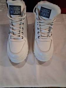 lot 90 image: Revolutions High-Top Lace-Up Boots Pair White Faux Fur