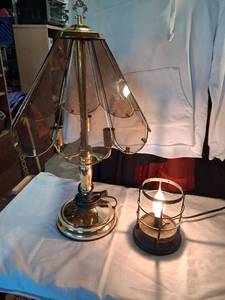 lot 97 image: Intermark Electronics Table Lamp with Smoky Glass Shade