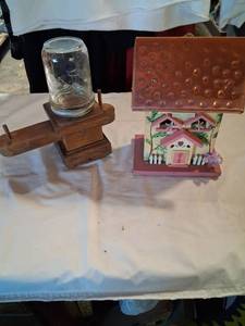 lot 102 image: Decorative Birdhouse with Copper Roof and Painted Wood Cottage Design