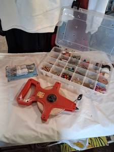 lot 139 image: Len-Tech Red Chalk Reel Tape Measure 100 Feet with Hardware Lot