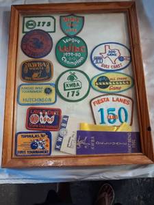 lot 154 image: Framed Bowling Tournament Patches Collection KWBA WBC