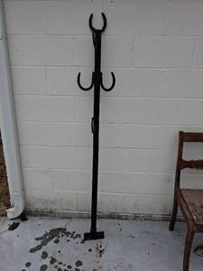 lot 170 image: Black Metal Floor Standing Hook Rack 4-Hook 56 Inches