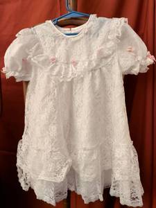 lot 18 image: Childrens White Lace Dress Size 6 Style 132 B with Pink Rose Accents