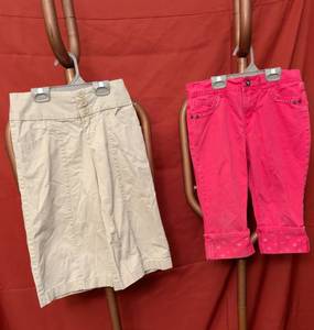 lot 55 image: Faded Glory Childrens Pink Capris, 1 Cream Tan Capris Size 8