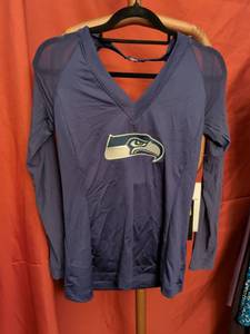 lot 58 image: NFL Team Apparel Seattle Seahawks Womens V-Neck Long Sleeve Shirt Removable Cups