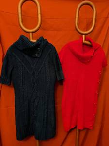 lot 74 image: Lot of 2 Knit Short Sleeve Sweaters Dresses Black Red Cowl Collar