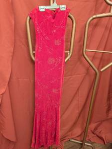 lot 76 image: Red with design strapless dress Small to medium queens of diamonds