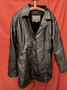 lot 79 image: Oscar Piel Black Leather Blazer Jacket Size L USA