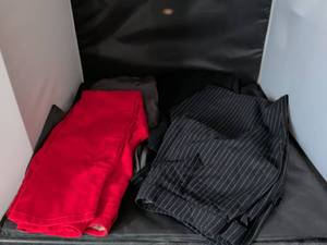 lot 128 image: Ashley Lowrise Skinny Womens Pants Lot Size 7 Red Black Pinstripe 2 Pairs