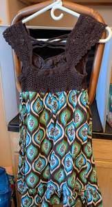 lot 136 image: Candies Knit Tank Dress Brown Crochet Geometric Print Size S