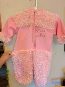 lot 141 image: Pink Poodle Costume Onesie with Curly Texture and Embroidered Design