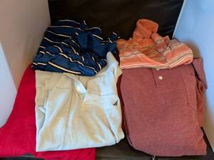 lot 160 image: George Golf Polo Shirts XL Lot 5 Pieces Blue Striped Cream Red