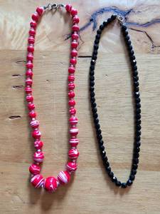 lot 173 image: Beaded Necklaces Lot 2 Red Striped Black Round Beads