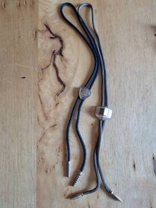 lot 204 image: Bolo Tie with RS Letter Slide and Abalone Stone