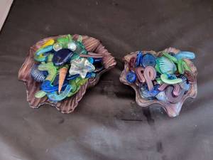 lot 267 image: Glass Shell-Form Bowls with Applied Glass Sea Creature Figures Set of 2