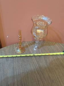 lot 276 image: Glass candlestick holder and glasses votive candlestick holder.