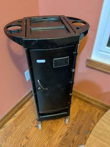 lot 314 image: Black Mobile Salon Cart with Multiple Drawers and Top Storage
