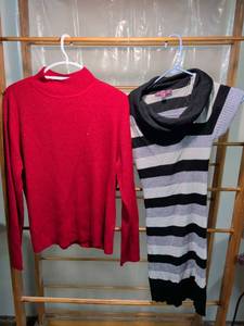 lot 6 image: Womens Sweater Bundle 2 Pieces Red Turtleneck Striped Cowl Neck