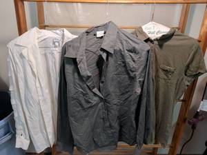 lot 46 image: 3 Assorted Button-Front Shirts White Gray Tan Size M