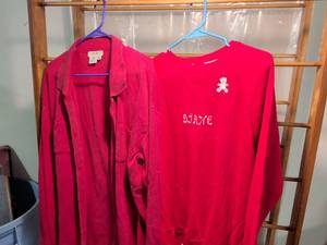 lot 65 image: 2 Piece Womens Lot Action Red Sweatshirt Size M & Eddie Bauer Red Cardigan Size MM